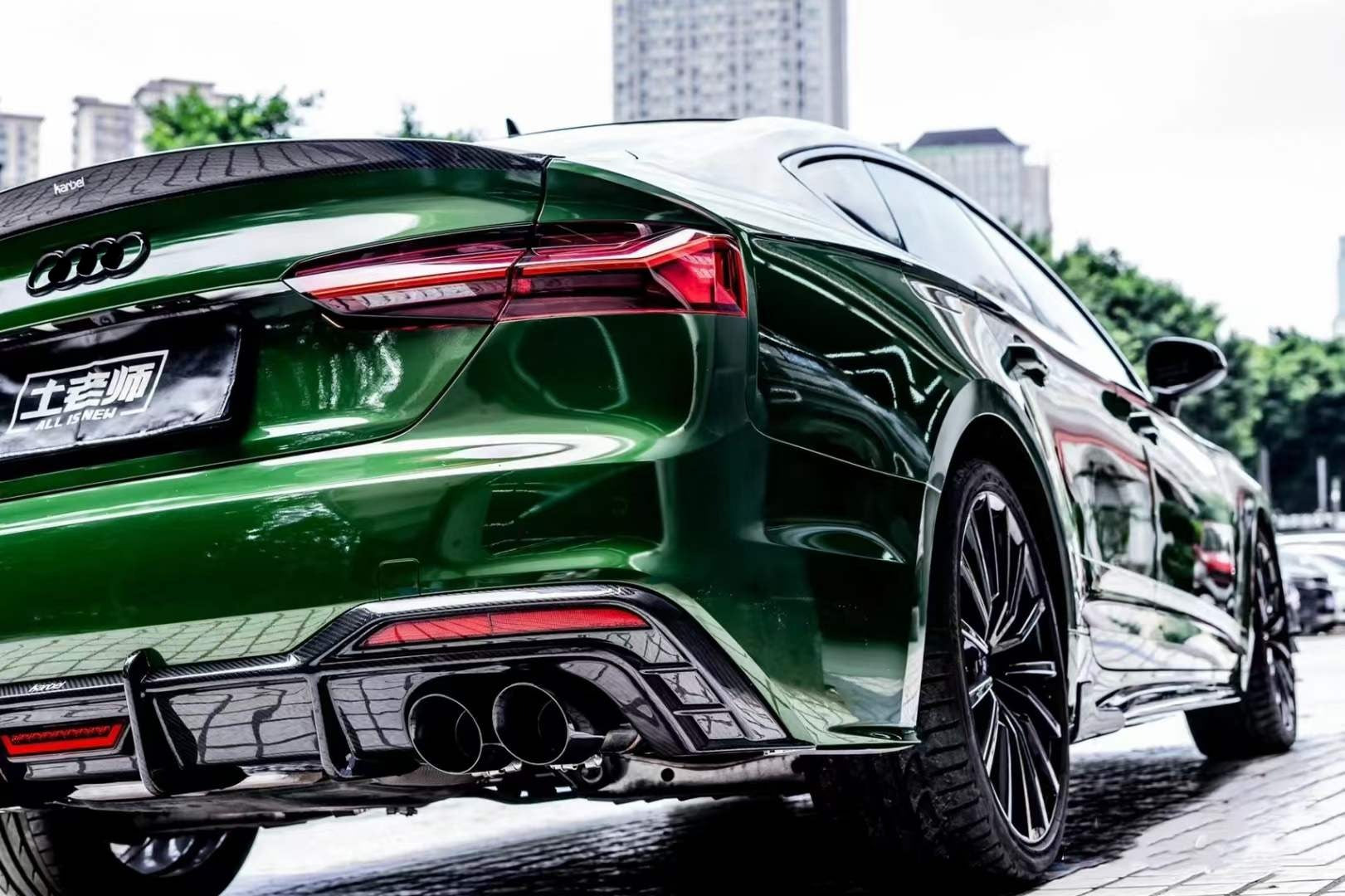 KARBEL CARBON BODY KIT FOR AUDI A5/S5 F5 2020+  Set include:  Front Lip Side Skirts Spoiler Rear Diffuser with Tips Material: Carbon Fiber  NOTE: Professional installation is required.