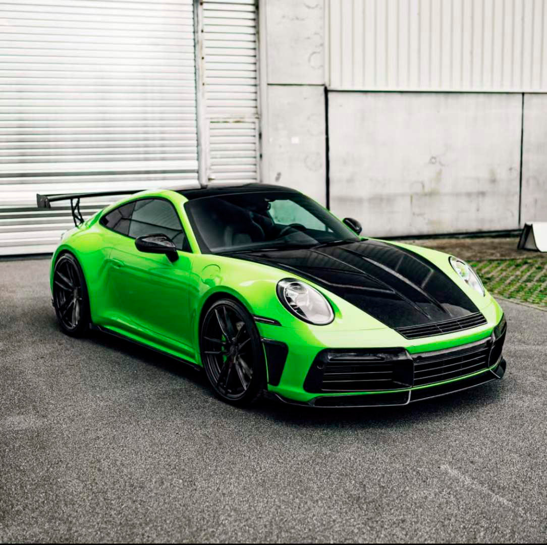 FULL DRY CARBON BODY KIT V3 for PORSCHE 911 992 2018+  Set includes:  Front Lip Front Bumper Vents Side Skirts Hood/Bonnet Spoiler Rear Bumper Mirror Covers Trunk Spoiler Exhaust Tips