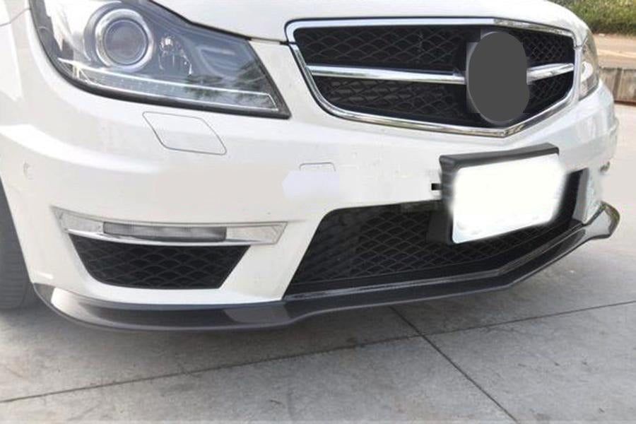 Front Bumper Spoiler Cover For 2012-2014 Mercedes C Class W204 C63 – Carbon Fiber Look, 3-Piece Set
