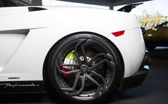 We manufacture premium quality forged wheels rims for  Lamborghini Gallardo 570-4 ( Gallardo 560-4 Spyder, Gallardo LP570-4 Super Trofeo ) in any design, size, color.  Factory wheels size:  Front Wheels: 19 x 8.5 ET 42 Rear Wheels: 19 x 11  ET 55 Or can be produced in aggressive wheel fitments.  Recommend use factory tire size 235/35ZR19 front tires and 295/30ZR19 rear tires. LIBERTY WALK LB MANSORY TOP WORK ANKRY
