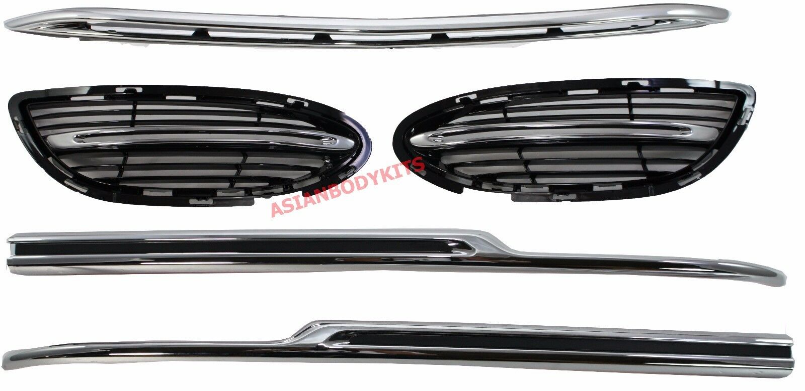 LED DAYTIME RUNNIG LIGHTS and BUMPER TRIMS for MERCEDES BENZ S CLASS W222 2013 - 2017

Set includes:

Сentral Trim Insert for the Front Bumper
Side Meshes with LED DRL for the Front Bumper. (LED DRL have sequential turning function)
Chrome Trim Lip for the Rear Bumper

FITMENT: Will not fit AMG PACKAGE Bumpers, Only fits stock bumpers

COLOR: Chrome with Black Insert
