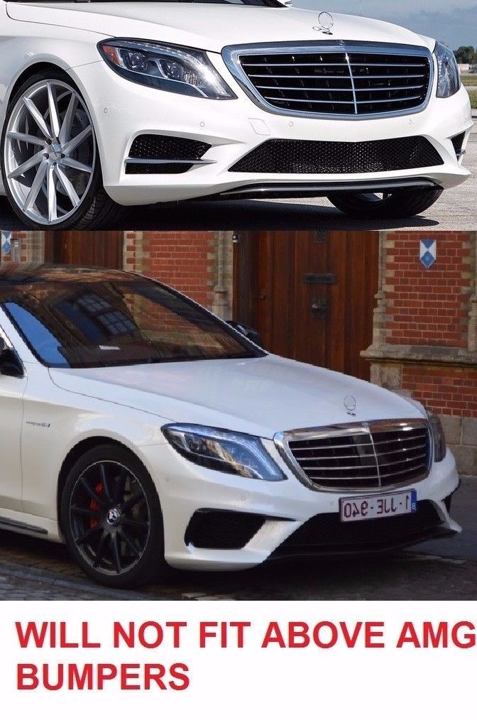 LED DAYTIME RUNNIG LIGHTS and BUMPER TRIMS for MERCEDES BENZ S CLASS W222 2013 - 2017

Set includes:

Сentral Trim Insert for the Front Bumper
Side Meshes with LED DRL for the Front Bumper. (LED DRL have sequential turning function)
Chrome Trim Lip for the Rear Bumper

FITMENT: Will not fit AMG PACKAGE Bumpers, Only fits stock bumpers

COLOR: Chrome with Black Insert
