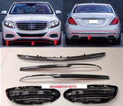 LED DAYTIME RUNNIG LIGHTS and BUMPER TRIMS for MERCEDES BENZ S CLASS W222 2013 - 2017

Set includes:

Сentral Trim Insert for the Front Bumper
Side Meshes with LED DRL for the Front Bumper. (LED DRL have sequential turning function)
Chrome Trim Lip for the Rear Bumper

FITMENT: Will not fit AMG PACKAGE Bumpers, Only fits stock bumpers

COLOR: Chrome with Black Insert
