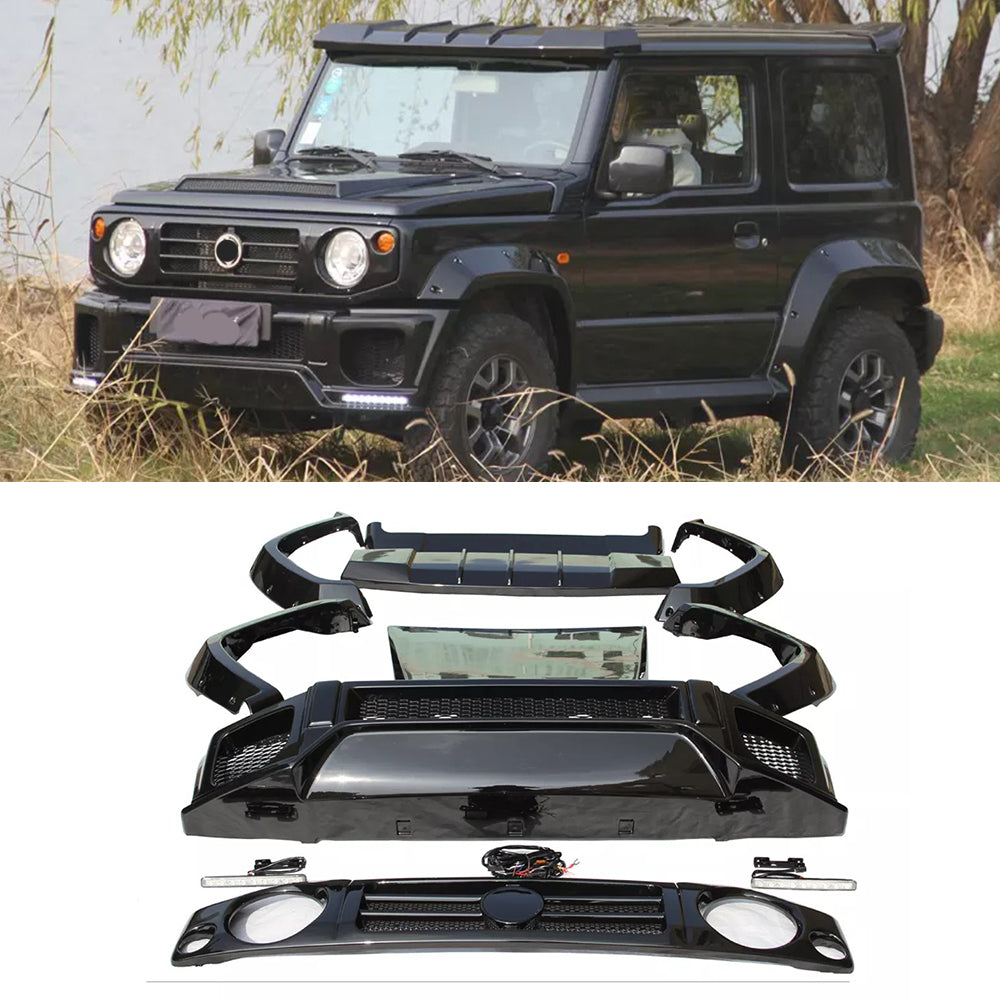 liberty walk Body Kit For Suzuki Jimny JB64  Set include:    Front Bumper Front Grille Wide Fenders Rear Spoiler/Wing Front Roof Spoiler Hood/Bonnet NOTE: Professional installation is required