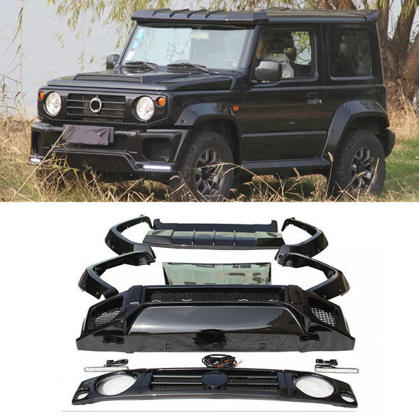 liberty walk Body Kit For Suzuki Jimny JB64  Set include:    Front Bumper Front Grille Wide Fenders Rear Spoiler/Wing Front Roof Spoiler Hood/Bonnet NOTE: Professional installation is required