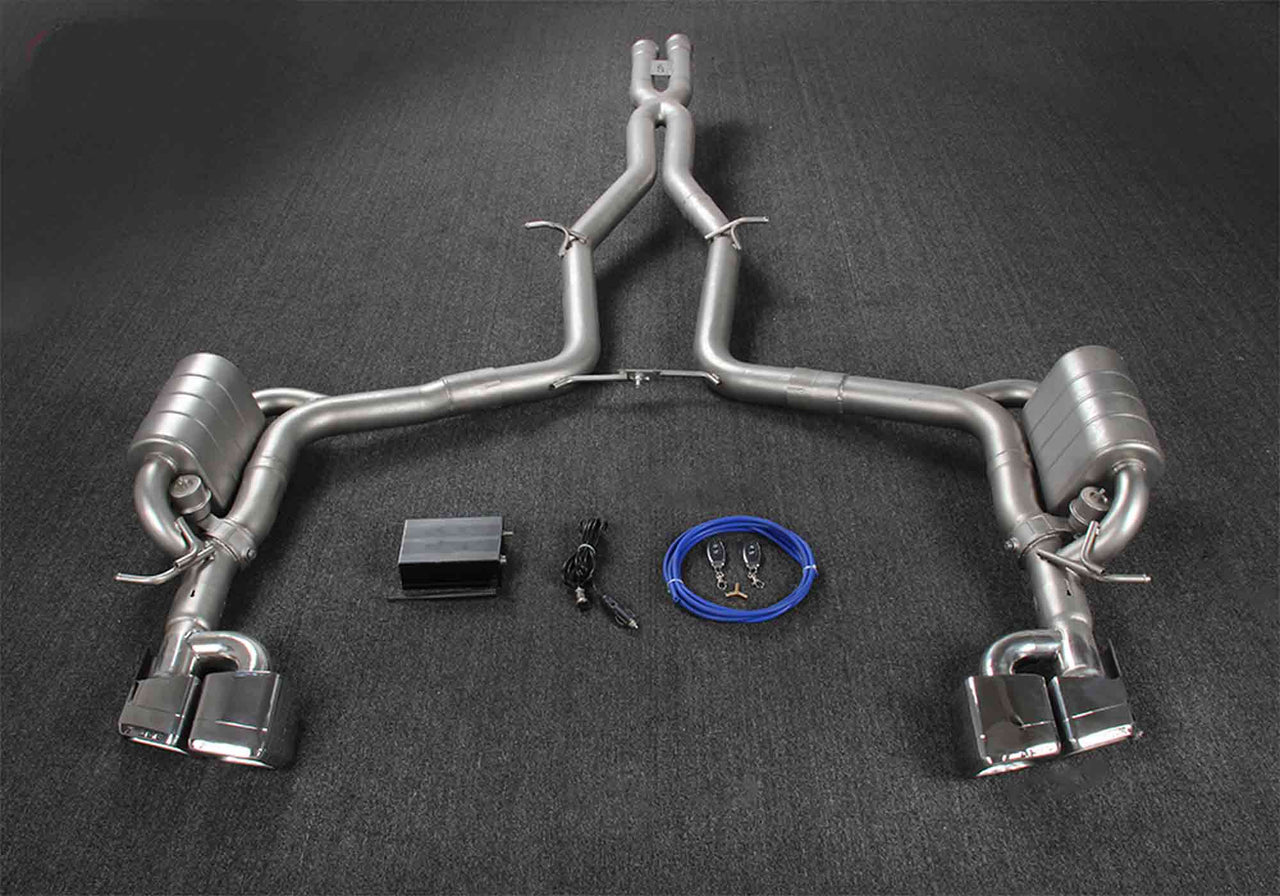 VALVED EXHAUST CATBACK MUFFLER for MERCEDES BENZ C218 CLS 350 2011 - 2014

Valved exhaust, meaning that has remote, controlled valves - allowing a switch between an aggressive loud sports sound and a sound that is closer to the OEM sound

Set includes:

Center Pipes
Exhaust Tips
Muffles with Valves
Valve Control Box with Remote Control (you may also reuse your factory exhaust valve motors)

Factory exhaust tips must be reused

Material: Stainless steel ( for an extra cost we can make titanium )

Optio