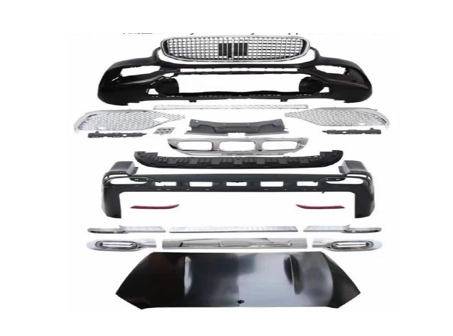 Aftermarket body kit GLS M for Mercedes Benz V-class Vito Metris  Set include:  Front bumper Front grille Rear bumper Exhaust tips Material: Plastic  Note: Professional installation is required