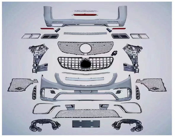 Aftermarket body kit AMG for Mercedes Benz V-class Vito Metris  Set include:  Front bumper Front grille Rear bumper Exhaust tips Material: Plastic  Note: Professional installation is required  Contact us for pricing