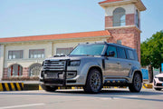 WIDE BODY KIT for LAND ROVER DEFENDER 2021+  Set includes:  Front Bumper Rear Bumper Side Fenders Side Skirts Front Grille Roof LED Bar Dry Carbon Hood with Glass Roof Spoiler Side Skirts