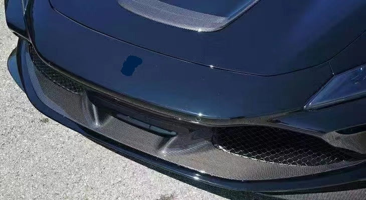 OEM Style Dry Carbon Body Kit For Ferrari F8  Set include:   Front Lip Front Lip Canards Hood Trims Side Skirts Rear Air Intlet Trims Rear Diffuser Rear Spoiler Engine Cover Material: Dry Carbon