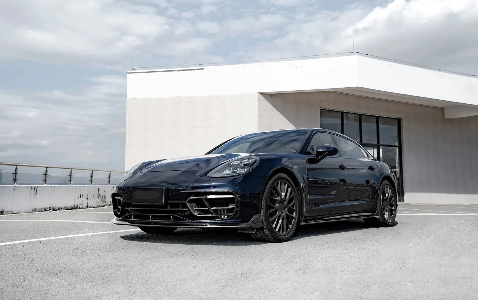 DRY CARBON BODY KIT for PORSCHE PANAMERA 971 2017 - 2023  Set includes:  Front Lip Front Bumper Trims Front Bumper Air Vent Covers Side Air Vent Covers Side Mirror Covers Side Skirts Rear Diffuser Rear Spoiler