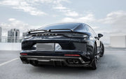 DRY CARBON BODY KIT for PORSCHE PANAMERA 971 2017 - 2023  Set includes:  Front Lip Front Bumper Trims Front Bumper Air Vent Covers Side Air Vent Covers Side Mirror Covers Side Skirts Rear Diffuser Rear Spoiler