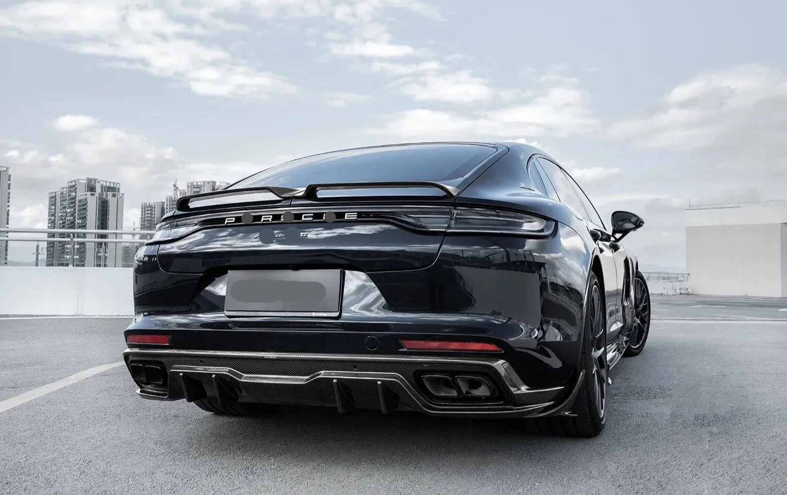 DRY CARBON BODY KIT for PORSCHE PANAMERA 971 2017 - 2023  Set includes:  Front Lip Front Bumper Trims Front Bumper Air Vent Covers Side Air Vent Covers Side Mirror Covers Side Skirts Rear Diffuser Rear Spoiler