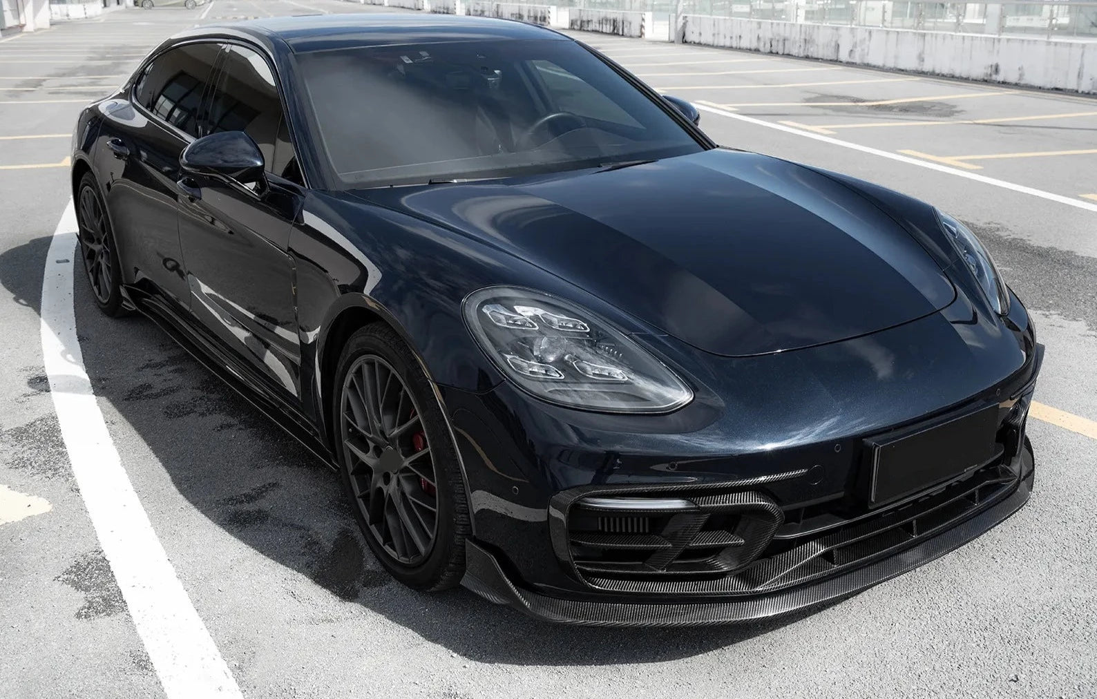 DRY CARBON BODY KIT for PORSCHE PANAMERA 971 2017 - 2023  Set includes:  Front Lip Front Bumper Trims Front Bumper Air Vent Covers Side Air Vent Covers Side Mirror Covers Side Skirts Rear Diffuser Rear Spoiler