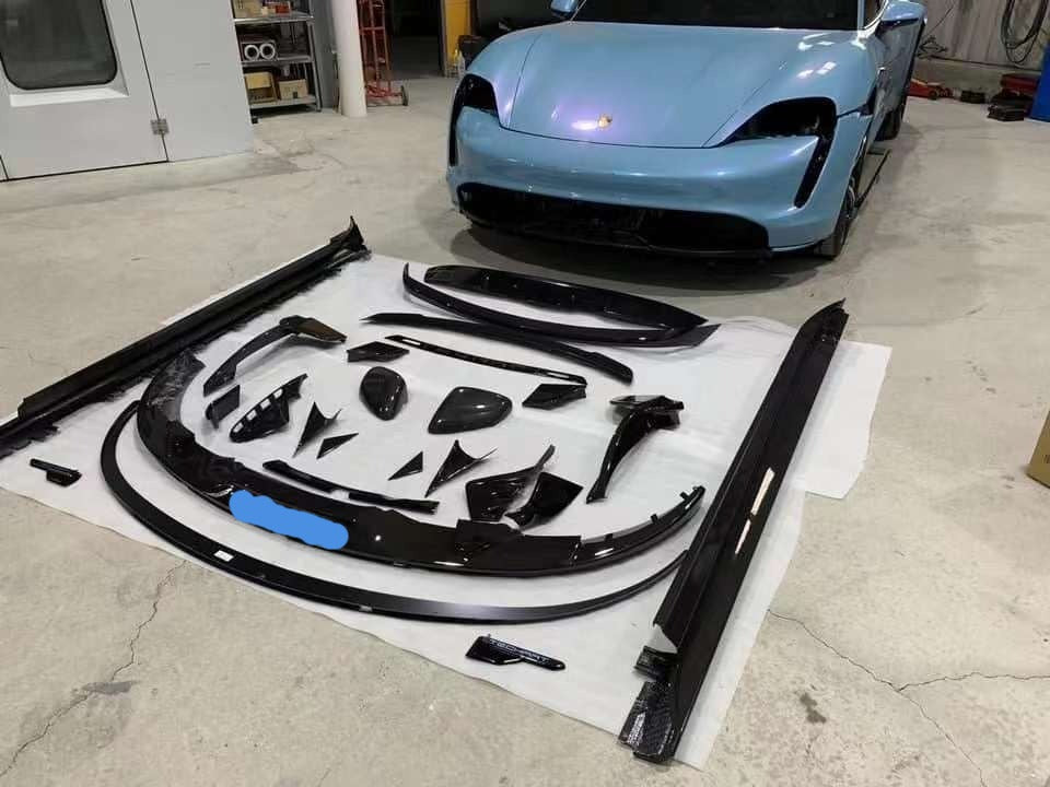 MANSORY TECHART CARBON FIBER BODY KIT for PORSCHE TAYCAN 2019+  Set include:  Front lip Hood  Front fender flares SIde skirts add-ons Rear fender flares Rear diffuser  Rear wing spoiler