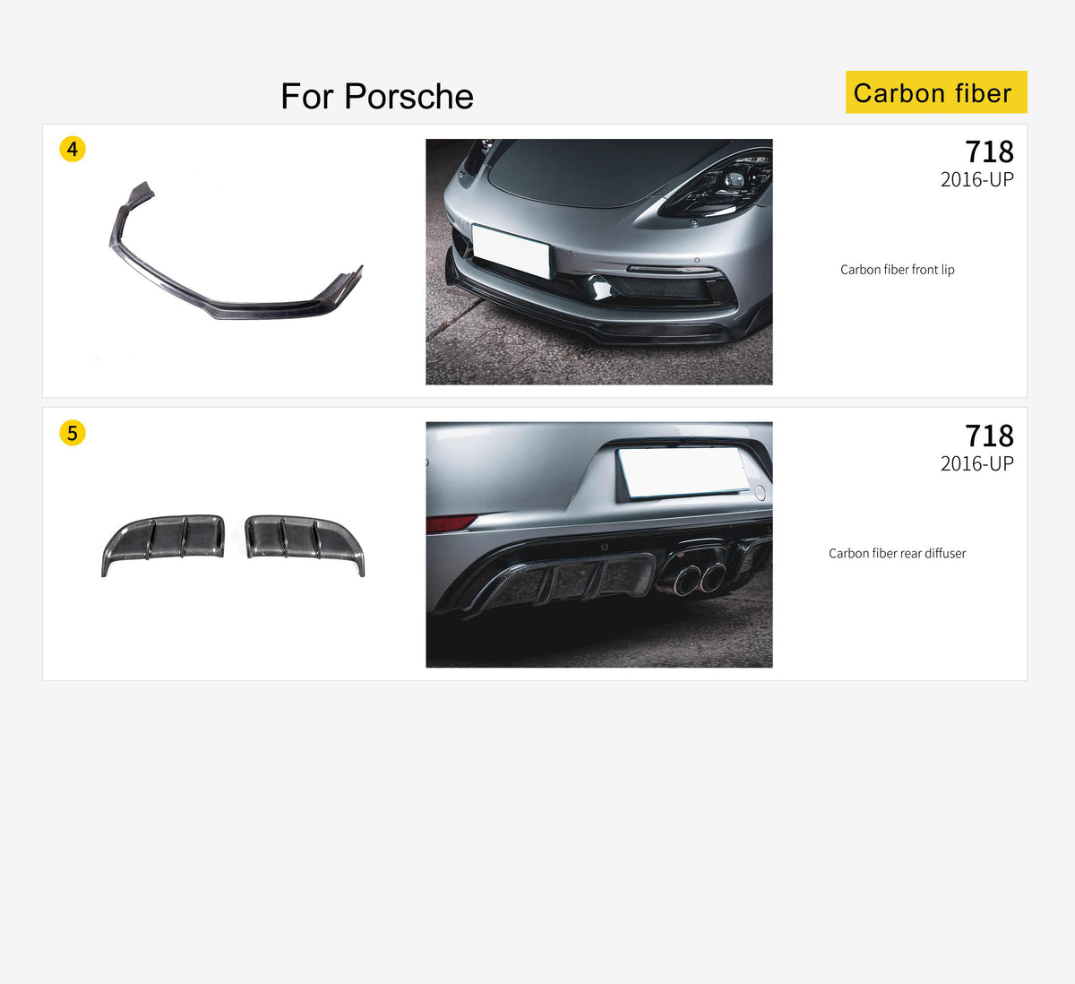 Front Lip and Rear Diffuser for Porsche 718 Boxster Cayman 982 2016 ...