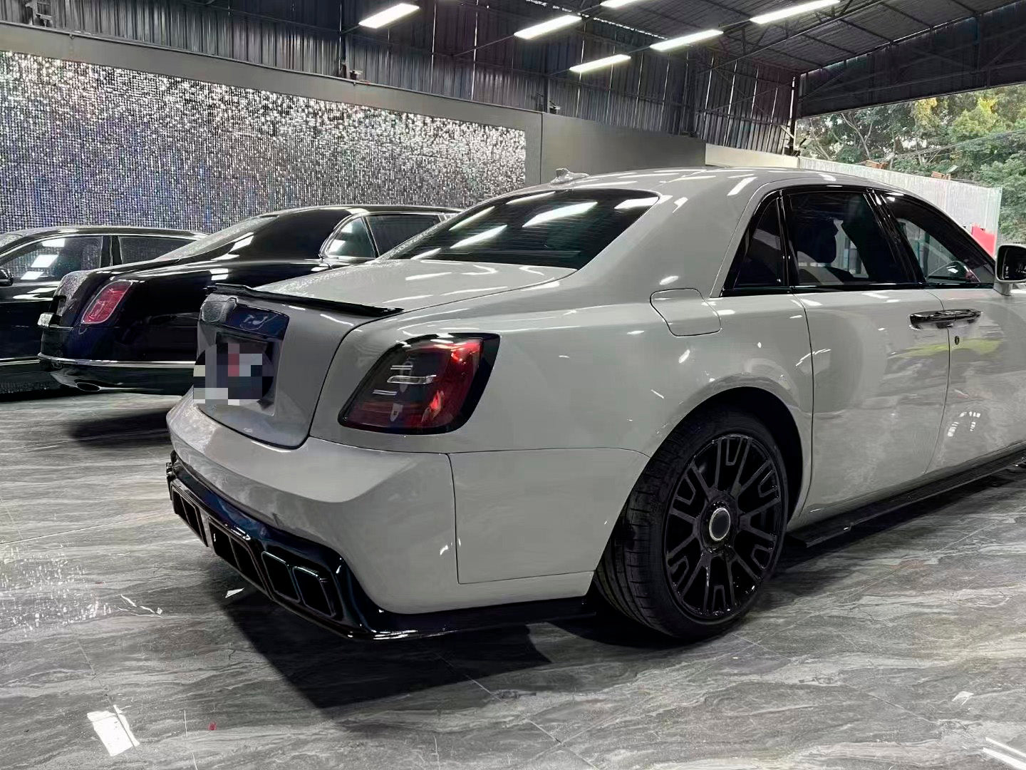 WIDE BODY KIT for ROLLS ROYCE GHOST 2009 - 2020 and 2021+  Set includes:  Front Bumper Side Skirts Rear Bumper Rear Lights Front Lights Trunk With Spoiler Wings Hood Exhaust Tips