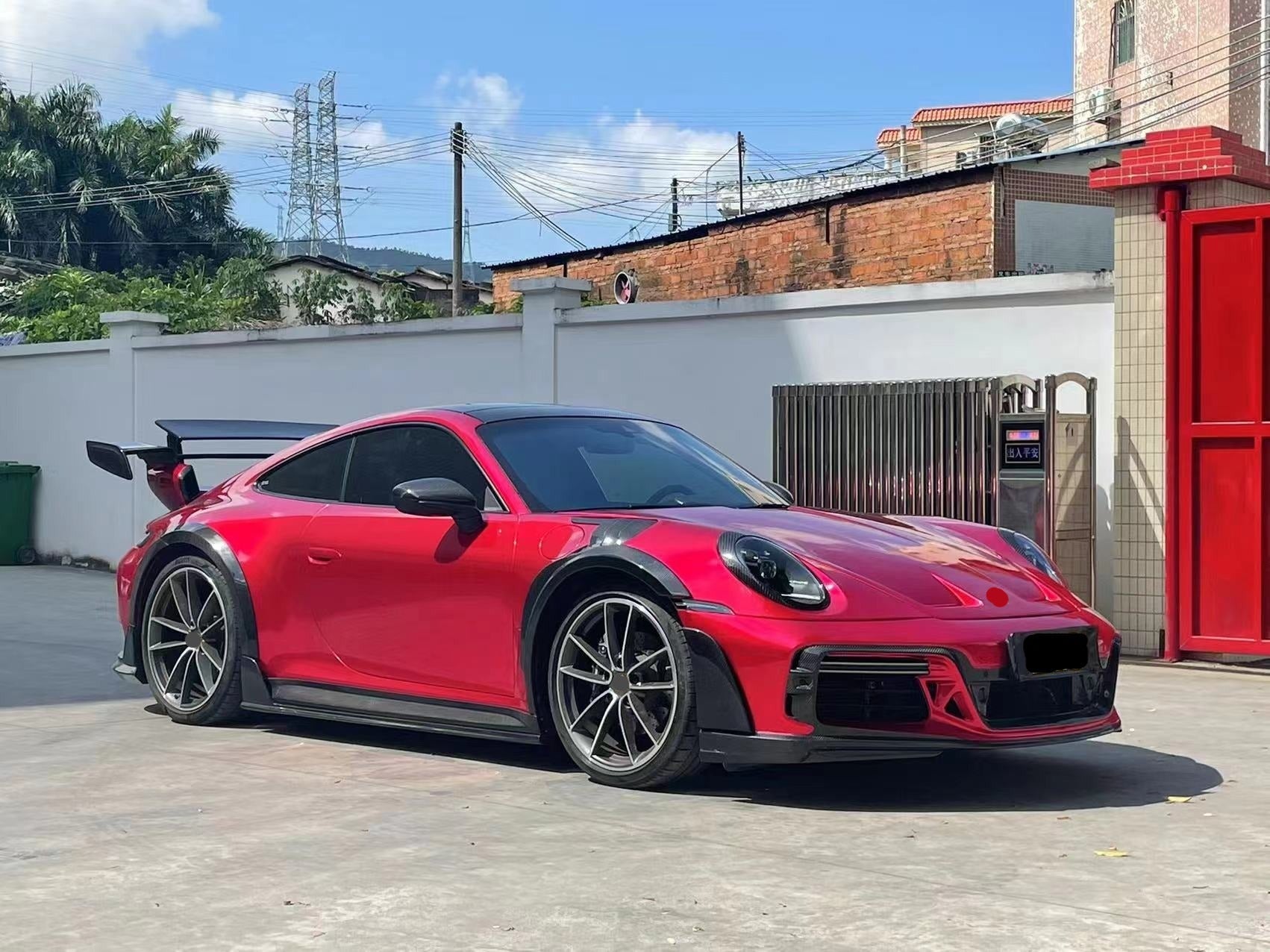 FULL CARBON BODY KIT for PORSCHE 911 (992) 2018+  Set includes:  Front Apron Front Lip / Spoiler Front Hood / Bonnet Side Fenders with Air Outlet Mirrors Side Skirts Side Air intakes Rear Apron Rear Diffuser Engine Hood / Bonnet Roof Spoiler Rear Spoiler / Wing