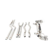 Aggressive Sporty Sound Valved Exhaust Catback Muffler For BMW M8 F93 Gran Coupe 2019+ 4.4L  Set include:  Center pipes Muffler with valves The valve control unit and remote controller Material: Stainless steel  Production time: 10 days  NOTE: Professional installation is required.