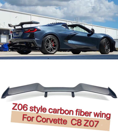 Z06 STYLE CARBON REAR SPOILER FOR CHEVROLET CORVETTE C8 Z07  Set includes:  Rear Spoiler Bracket Metal
